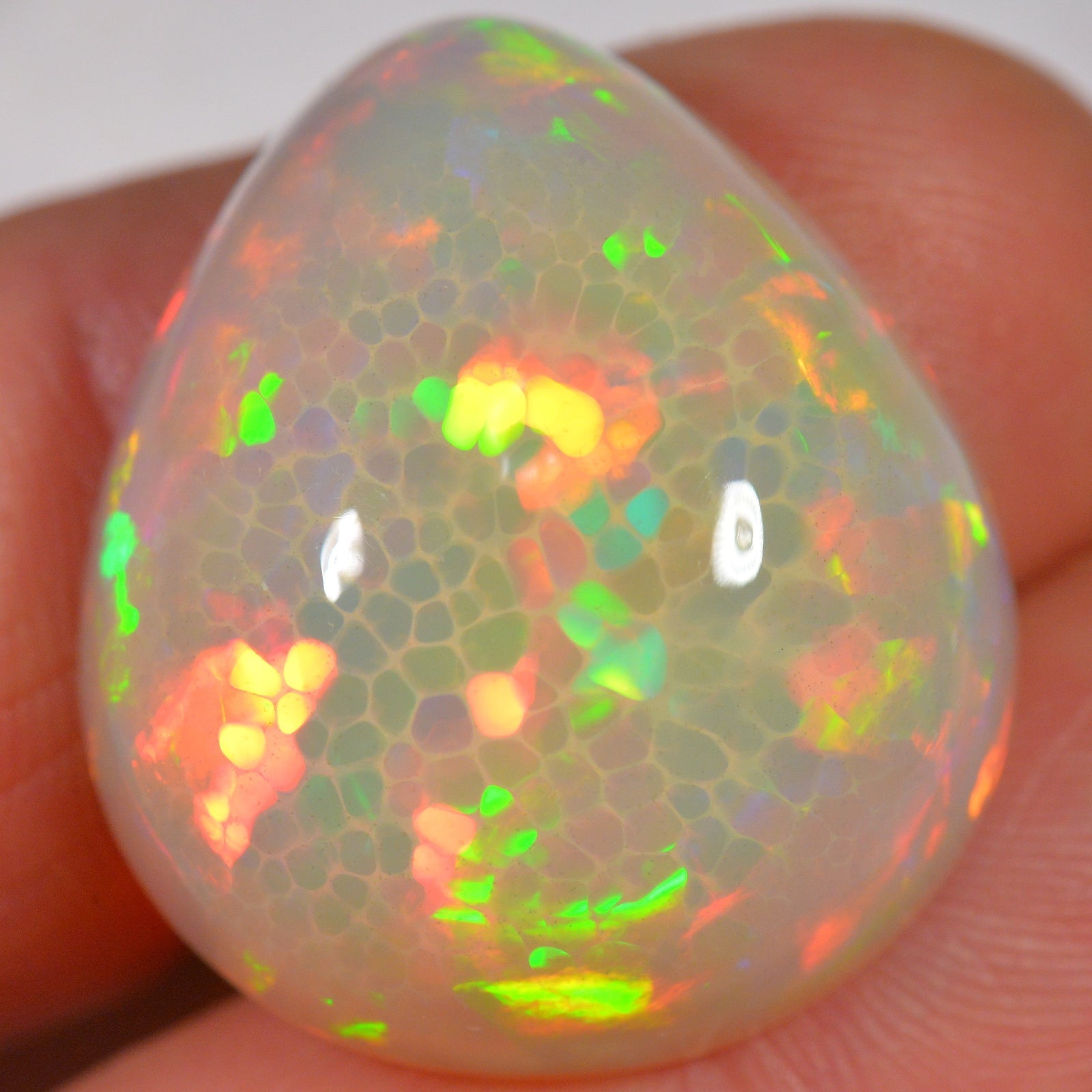 32.5 Carat Large Brilliant Ethiopian Welo Opal with Honeycomb Pattern — natural untreated Ethiopian Welo opal